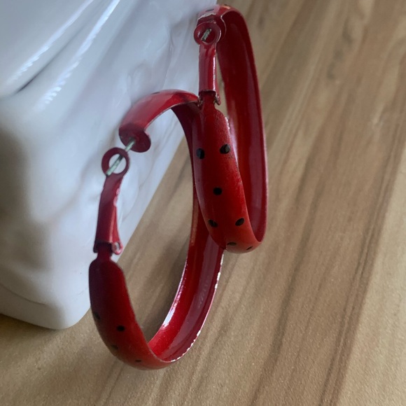 Vintage - Red Black Polka Dot Hoop Earrings - Picture 7 of 9